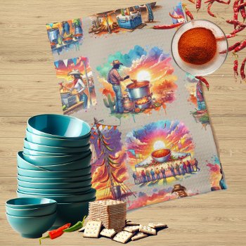 Western Chili Cookoff Scenes 1 Kitchen Towel by RODEODAYS at Zazzle
