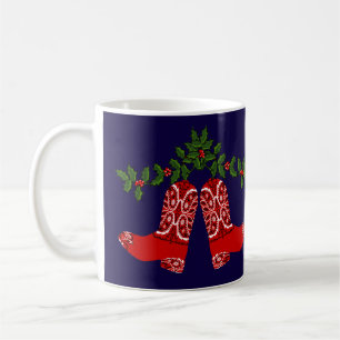 Western Christmas Bandana Print Cowboy Boots Coffee Mug