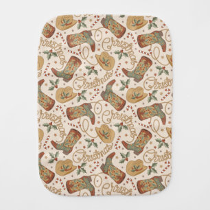 Western Christmas Boots and Hats Pattern Baby Burp Cloth