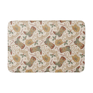 Western Christmas Boots and Hats Pattern Bath Mat