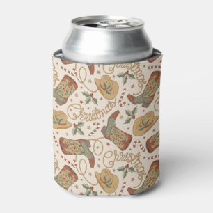 Western Christmas Boots and Hats Pattern Can Cooler