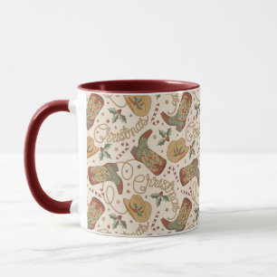Western Christmas Boots and Hats Pattern Mug