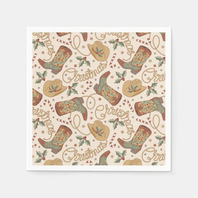 Western Christmas Boots and Hats Pattern Napkins (Front)