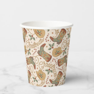 Western Christmas Boots and Hats Pattern Paper Cups