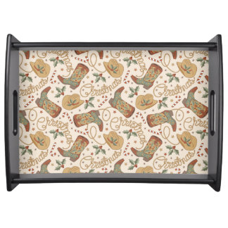 Western Christmas Boots and Hats Pattern Serving Tray