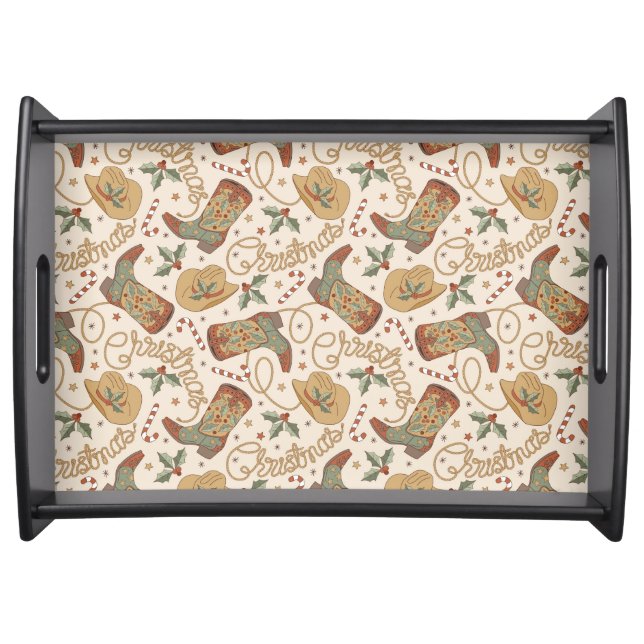 Western Christmas Boots and Hats Pattern Serving Tray (Front)