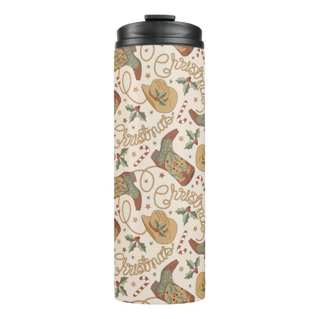 Western Christmas Boots and Hats Pattern Thermal Tumbler (Front)