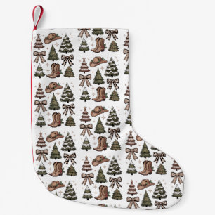 Western Christmas Bow Cowboy Cowgirl Boots Pattern Small Christmas Stocking