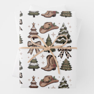 Western Christmas Coquette Bow Cowboy Cowgirl Boot Wrapping Paper Sheets