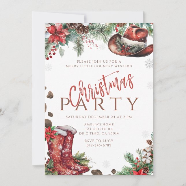 Western Christmas Country Boots Party Invitation (Front)