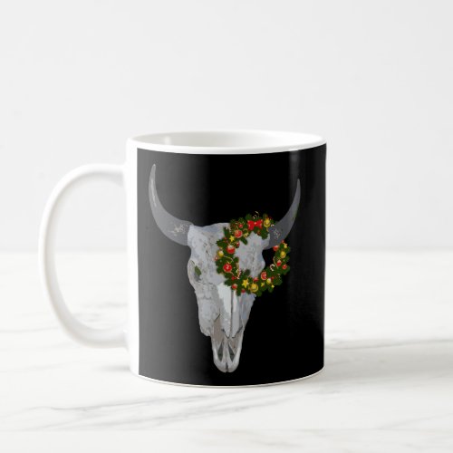 Western Christmas Cow Skull With A Wreath Design Coffee Mug