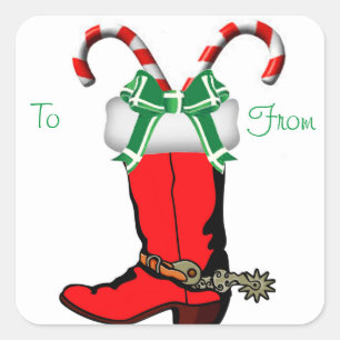 Western Christmas Cowboy Boot Gift Tag Stickers