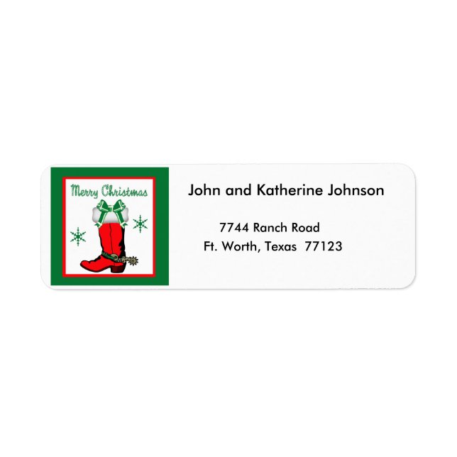 Western Christmas Cowboy Boot Merry Christmas Label (Front)