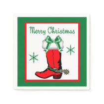 Western Christmas Cowboy Boot Merry Christmas Paper Napkins