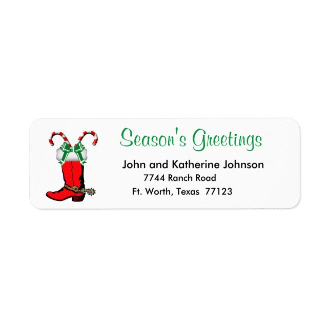 Western Christmas Cowboy Boot Season's Greetings Label (Front)
