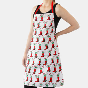 Western Christmas Cowboy Boot With Candy Canes Ap Apron