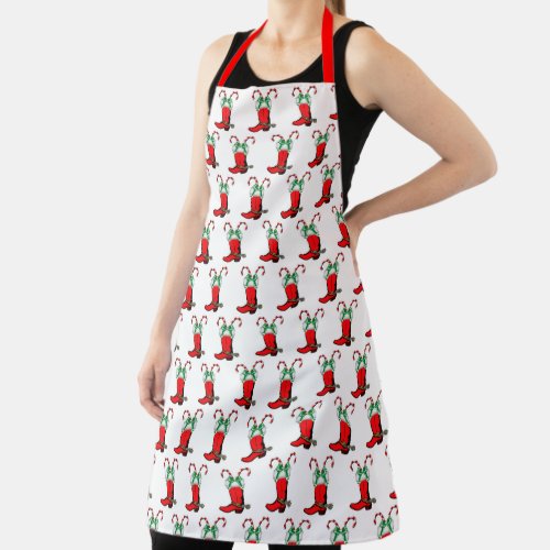 Western Christmas Cowboy Boot With Candy Canes  Ap Apron