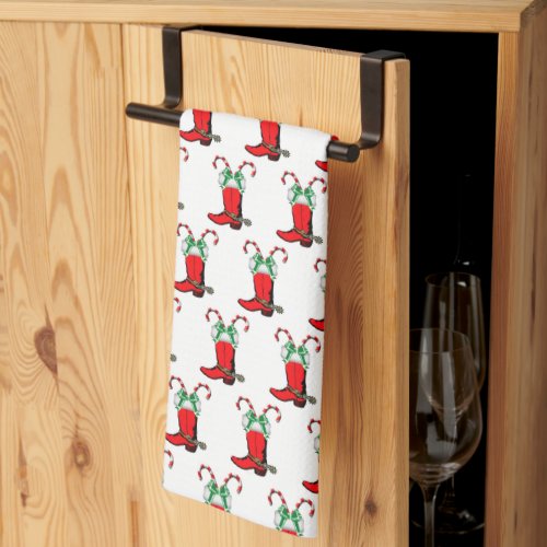 Western Christmas Cowboy Boot With Candy Canes   Kitchen Towel