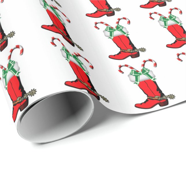 Western Christmas Cowboy Boot With Candy Canes Wrapping Paper (Roll Corner)