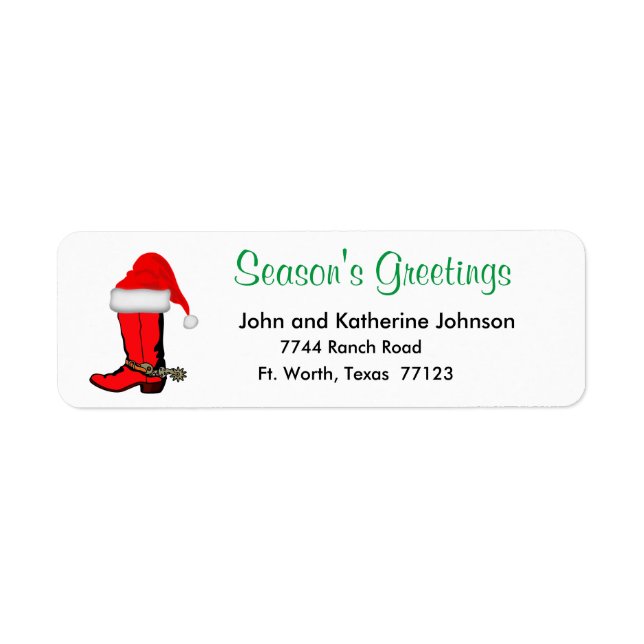 Western Christmas Cowboy Boot With Santa Hat Label (Front)