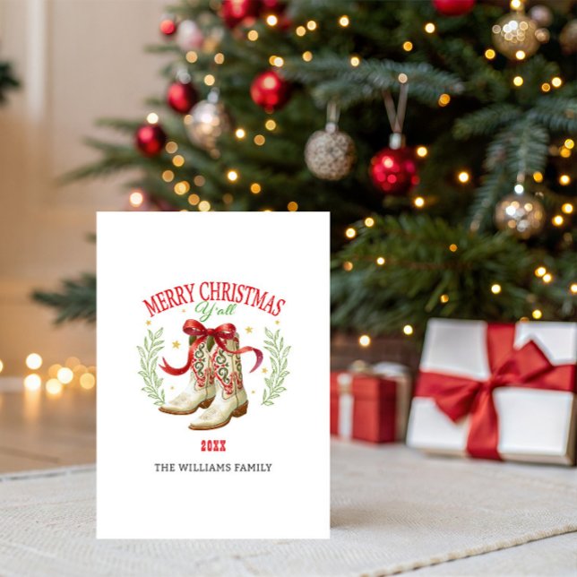 Western Christmas Cowboy Boots Holiday Card (Creator Uploaded)
