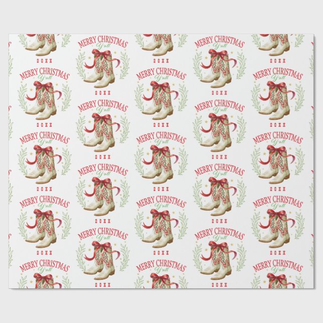 Western Christmas Cowboy Boots Wrapping Paper (Flat)