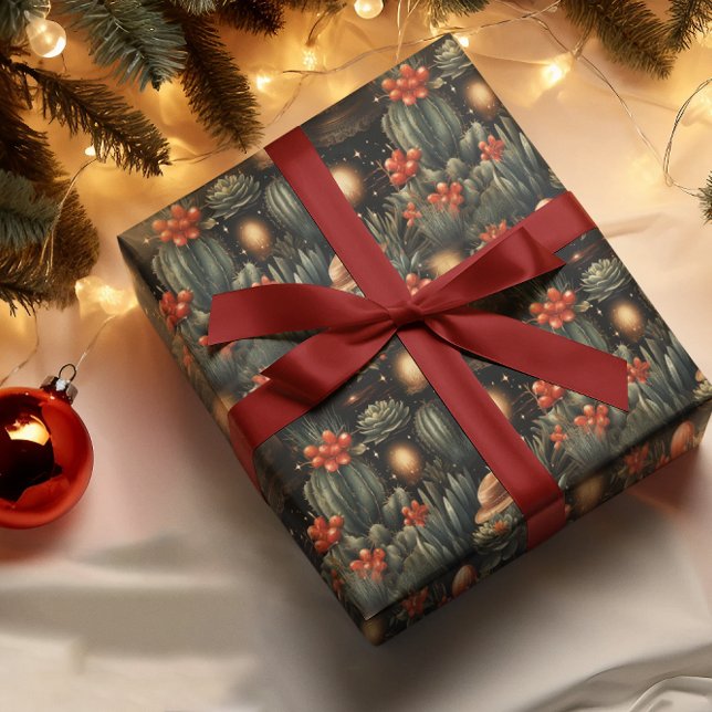 Western Christmas Cowboy Cactus Moody Wrapping Paper (Creator Uploaded)