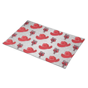 Western Christmas Cowboy Hats And Candy Canes Cloth Placemat