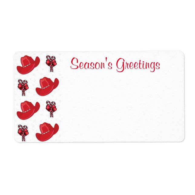 Western Christmas Cowboy Hats And Candy Canes Label (Front)