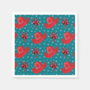 Western Christmas Cowboy Hats And Candy Canes Paper Napkins