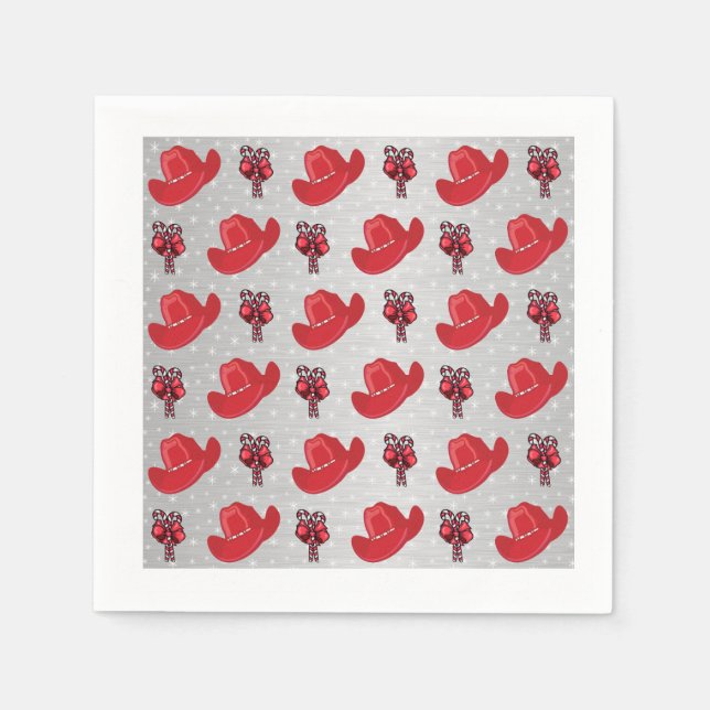 Western Christmas Cowboy Hats And Candy Canes Paper Napkins (Front)