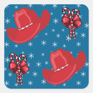 Western Christmas Cowboy Hats And Candy Canes Square Sticker