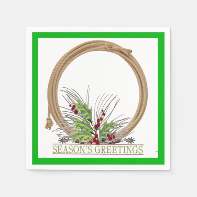 Western Christmas Cowboy Lariat Wreath Paper Napkins (Front)