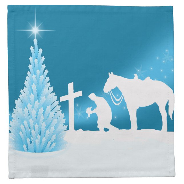 Western Christmas Cowboy Praying Winter Scene Napkin (Front)