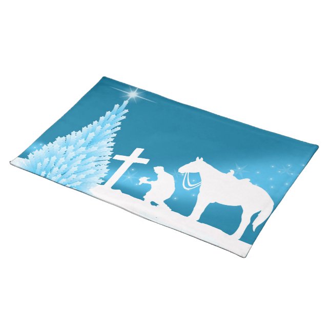 Western Christmas Cowboy Praying Winter Scene Placemat (On Table)