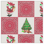 Western Christmas Cowboy Santa and Red Bandana Fabric