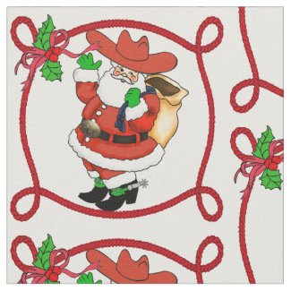 Western Christmas Cowboy Santa Fabric