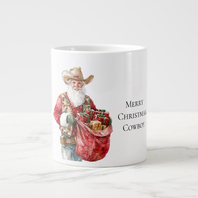 Western Christmas Cowboy Santa  Giant Coffee Mug (Front)