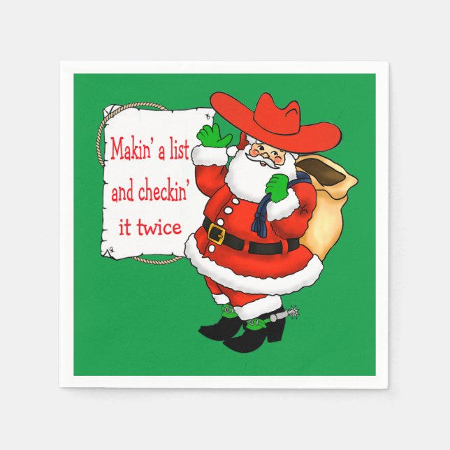 Western Christmas Cowboy Santa With List Paper Napkins (Front)