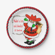 Western Christmas Cowboy Santa With List Paper Plate