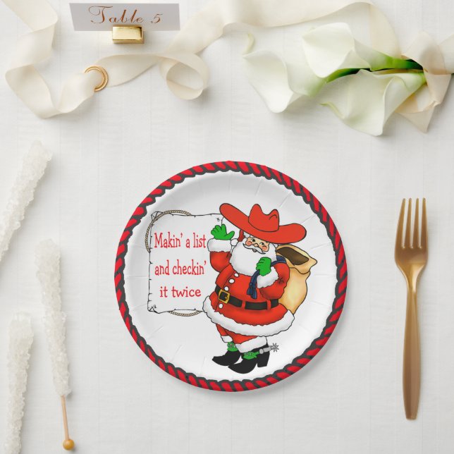 Western Christmas Cowboy Santa With List Paper Plates (Wedding)
