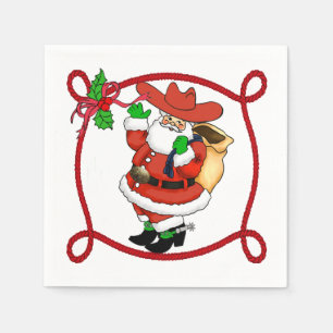 Western Christmas Cowboy Santa With Rope Border Paper Napkins