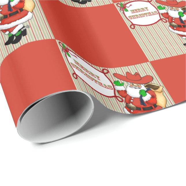 Western Christmas Cowboy Santa Wrapping Paper (Roll Corner)