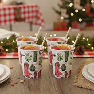 Western Christmas Cowgirl Boots Howdy Christmas Paper Cups