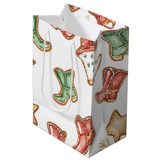 Western Christmas Cowgirl Cowboy Boots Medium Gift Bag (Front Angled)