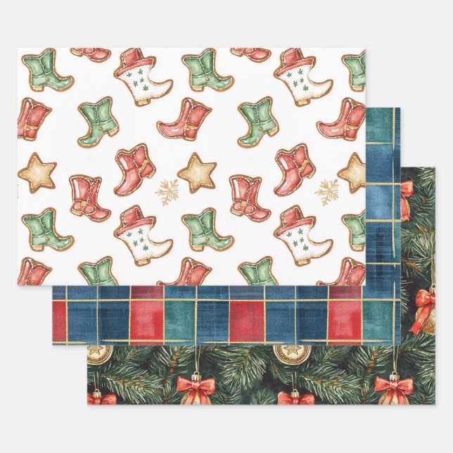 Western Christmas Cowgirl Cowboy  Wrapping Paper Sheets (Set)