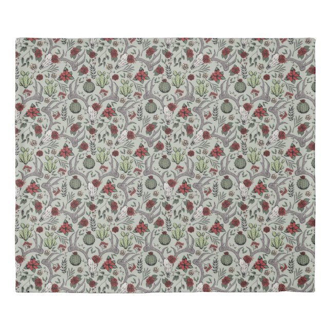 Western Christmas Deer Skulls Antlers and Cactus Duvet Cover (Front)