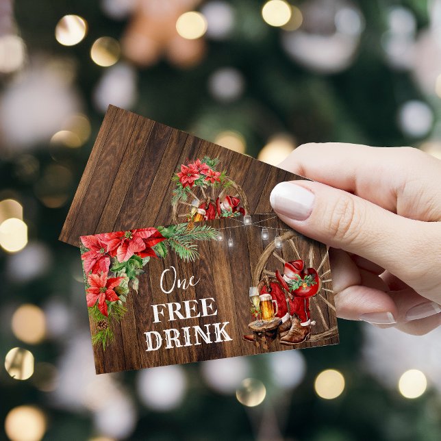 Western Christmas Free Drink Party Card Ticket (Creator Uploaded)