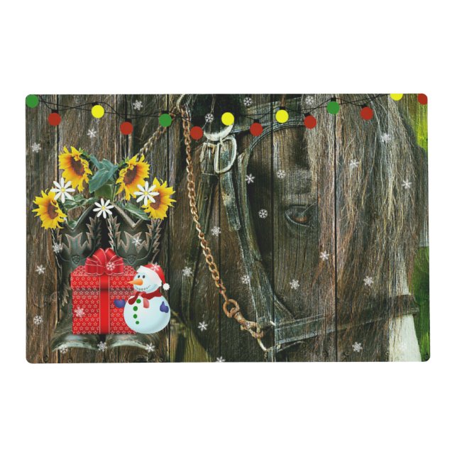 Western Christmas Frosty the Snowman And Horse Placemat (Front)