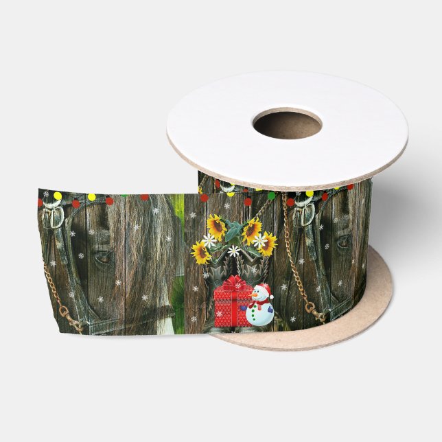 Western Christmas Frosty the Snowman And Horse Satin Ribbon (Spool)